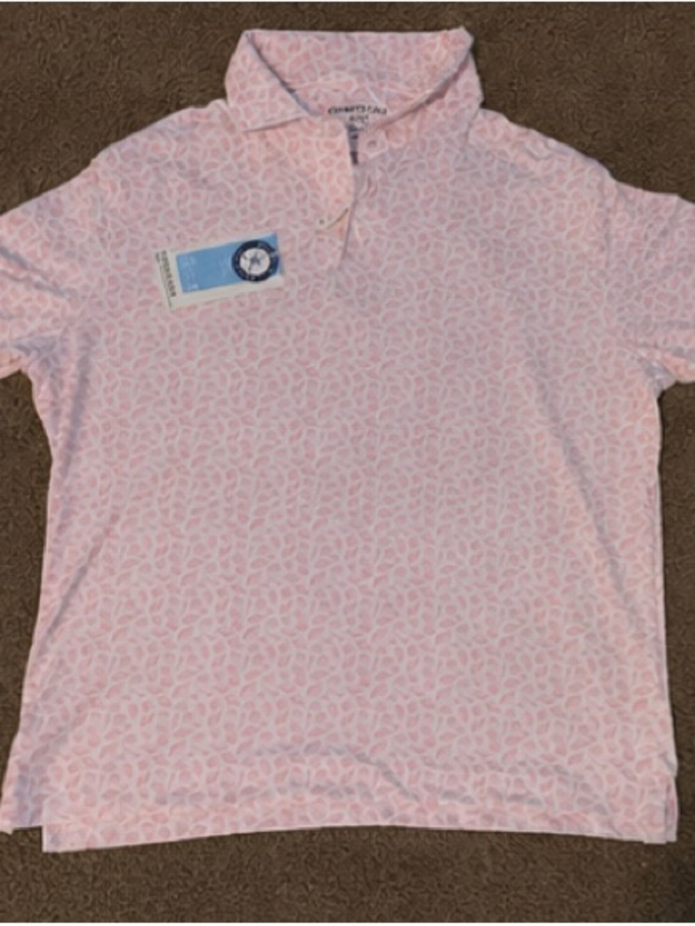 Kenneth Cole Pink Leaf-Print Short Sleeve Polo